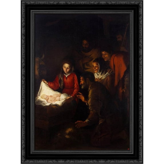 Adoration of the Shepherds 24x20 Black Ornate Wood Framed Canvas Art by Murillo, Bartolome
