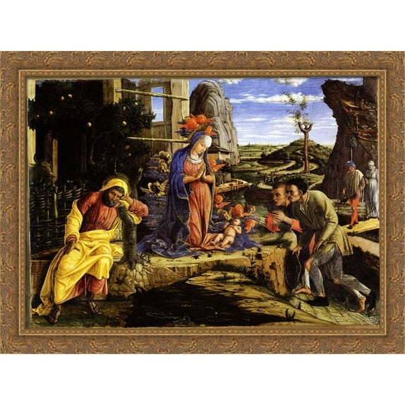 Adoration of the Shepherds 38x28 Large Gold Ornate Wood Framed Canvas Art by Andrea Mantegna