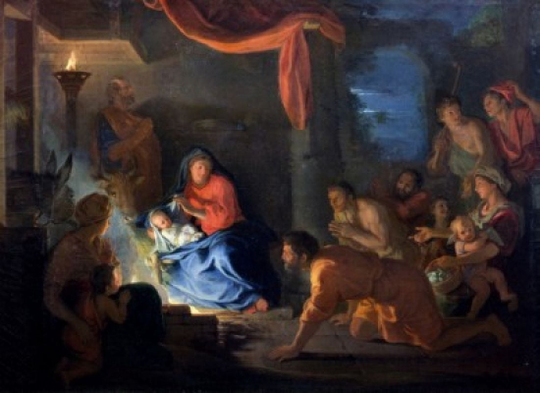 Adoration of the Shepherds (LAdoration des Bergers) by Charles Le Brun (1619-1690 ) Paris Musee du Louvre Canvas Art - Charles Le Brun (18 x 24)