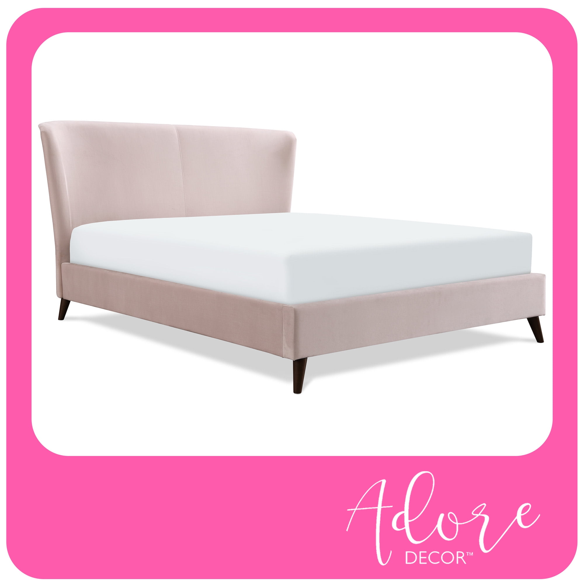 Queen Blush Pink Velvet Upholstered Wingback Bed with Wood Frame
