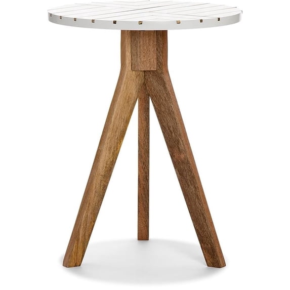 Adore Decor Amari Round Side Table with Brass Inlay Top White