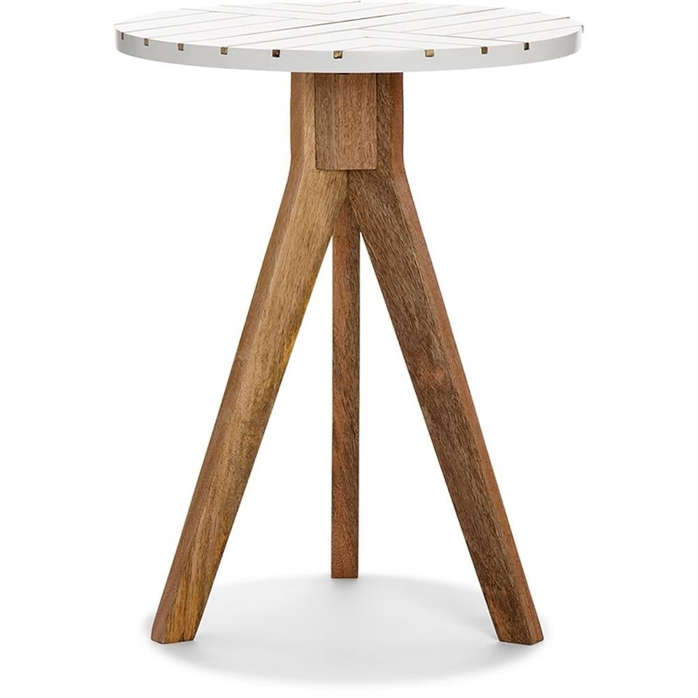 Amari White and Brass Inlay Round Wood Side Table