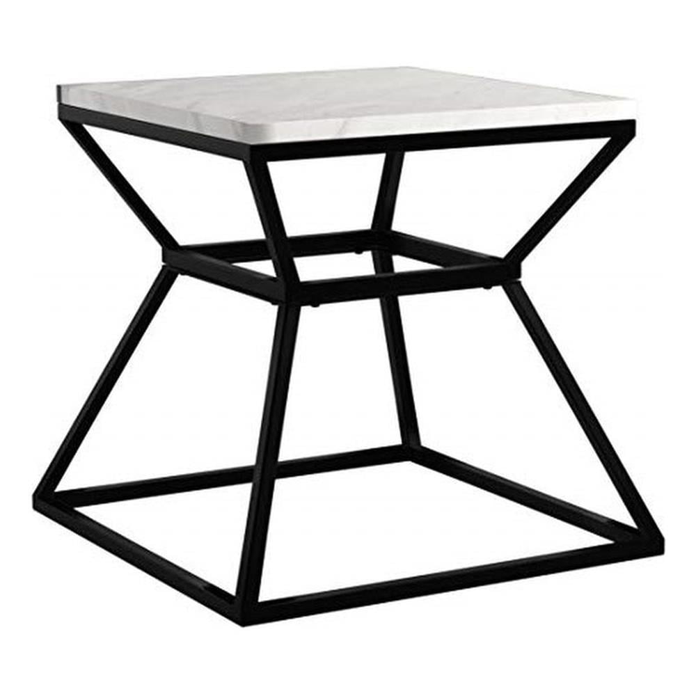 Black Metal Frame Square Marble Side Table