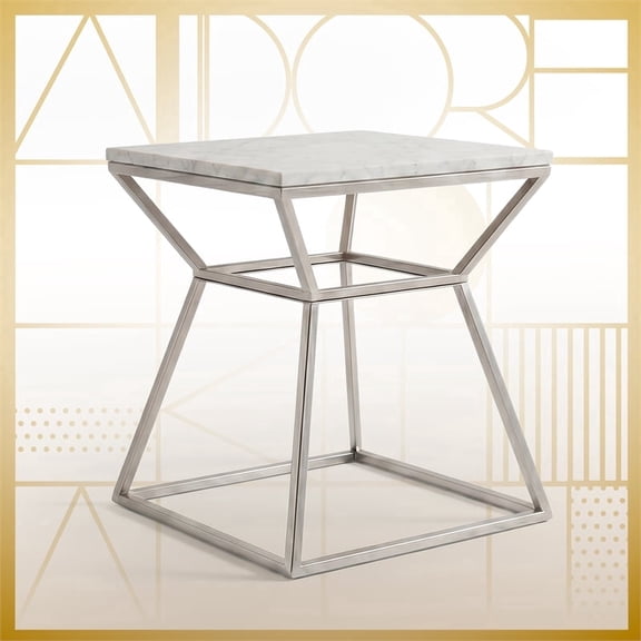 Adore Decor Audrey Tall Silver Marble Side Table