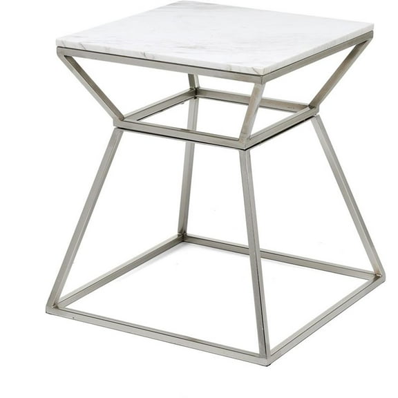 Adore Decor Audrey Tall Silver Marble Side Table