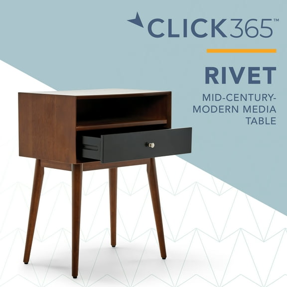 ClickDecor Rivet Mid-Century Modern Wood Media TV Console Table, Walnut Brown