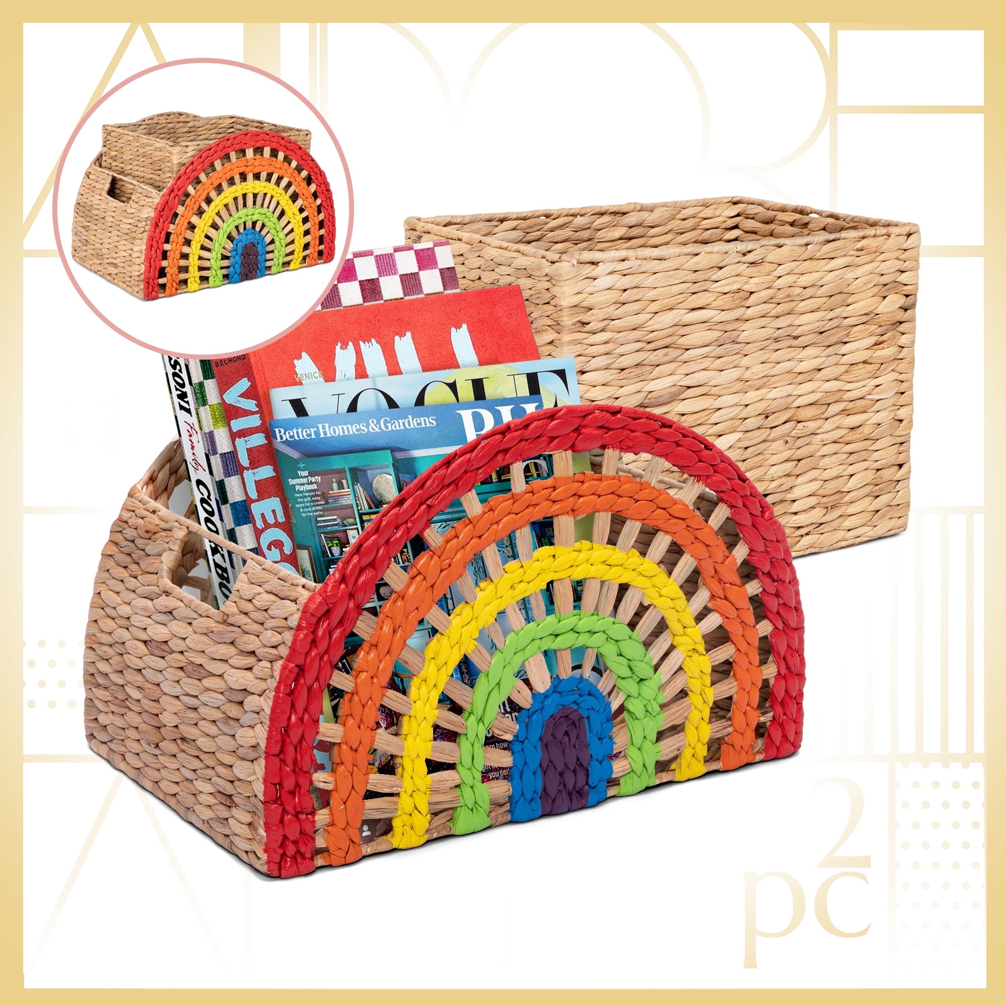 Natural Water Hyacinth Rainbow Wicker Basket Set