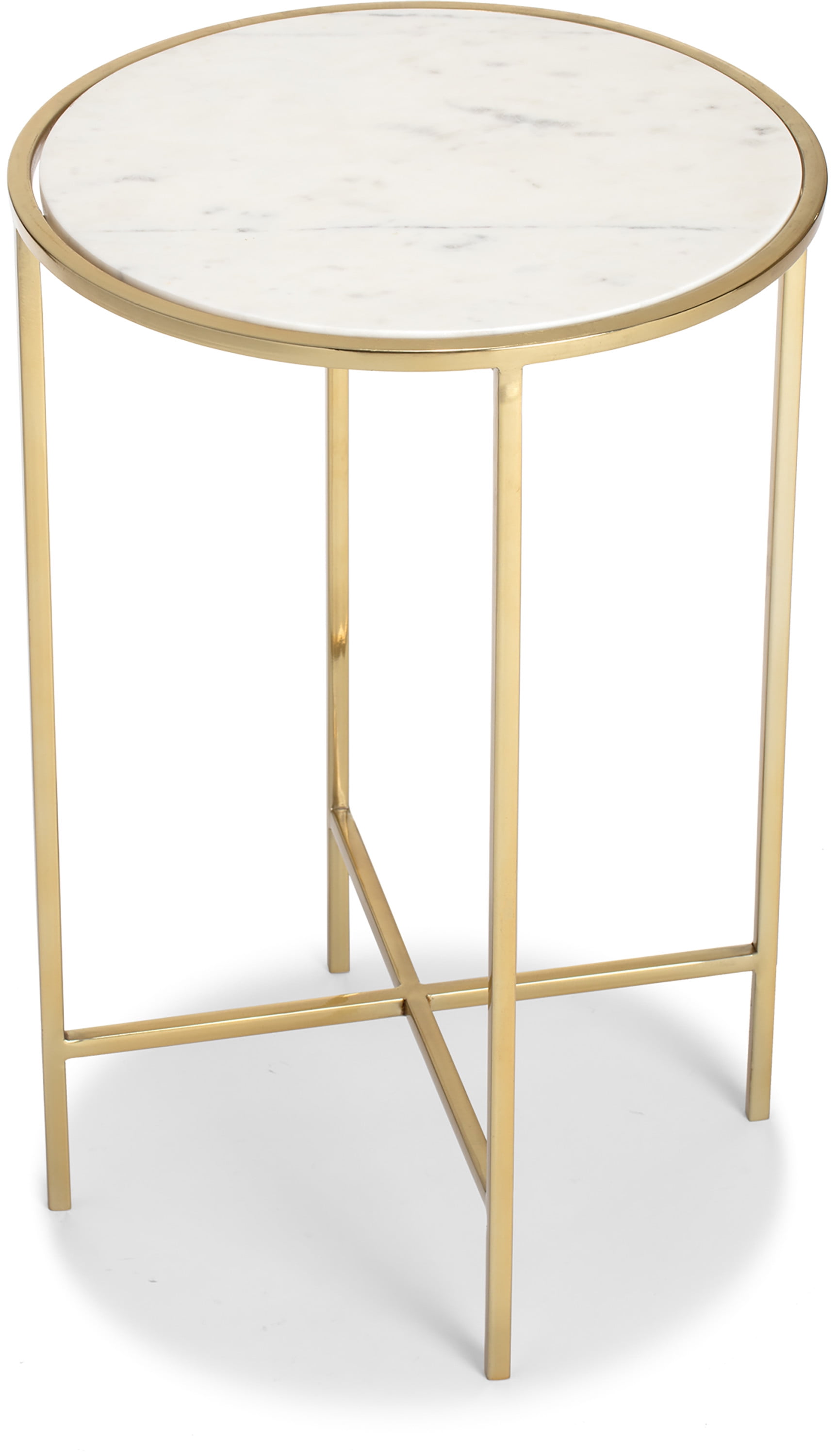 Elliott Round White Marble and Gold Metal Side Table