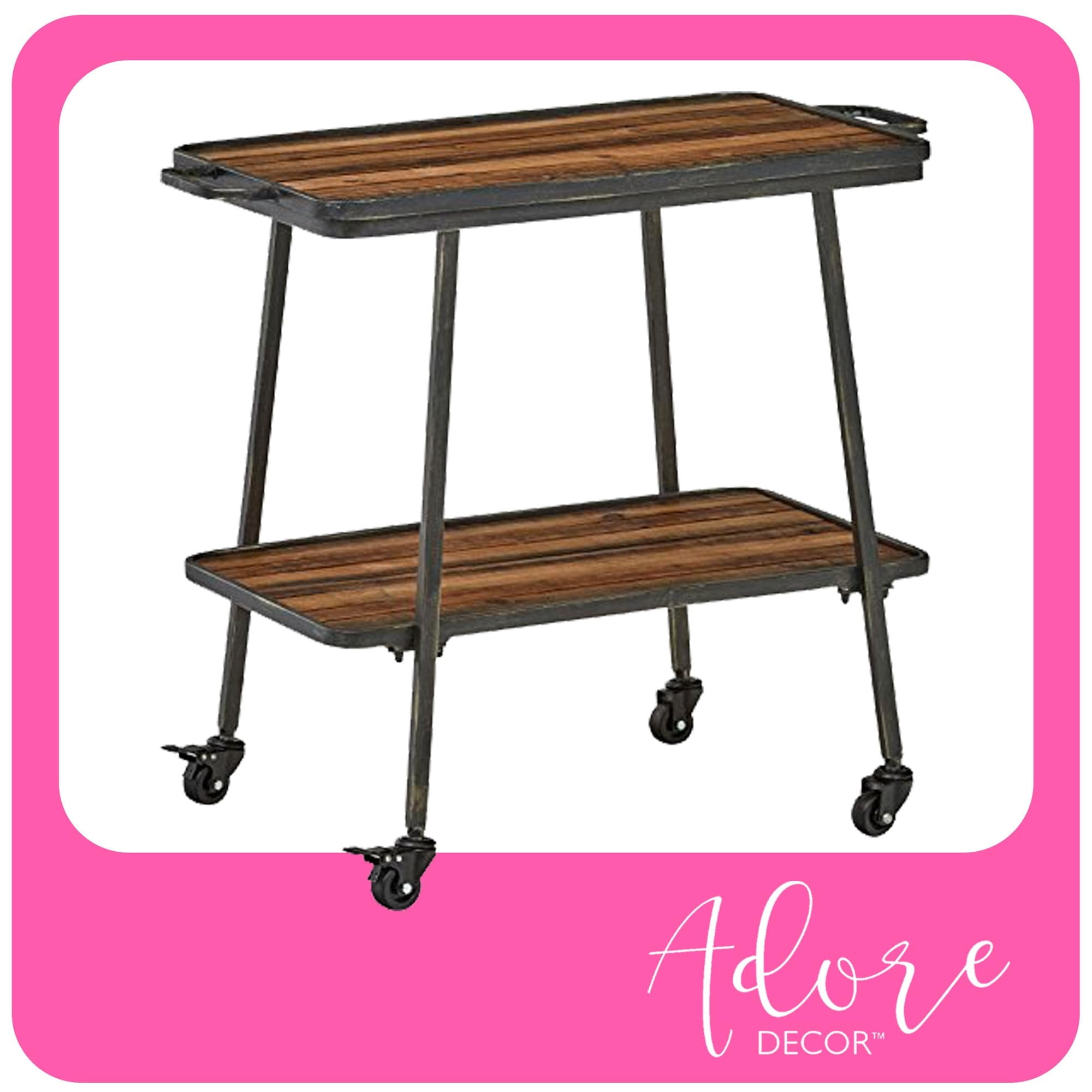 Felix Black and Wood Industrial Two-Tier Bar Cart