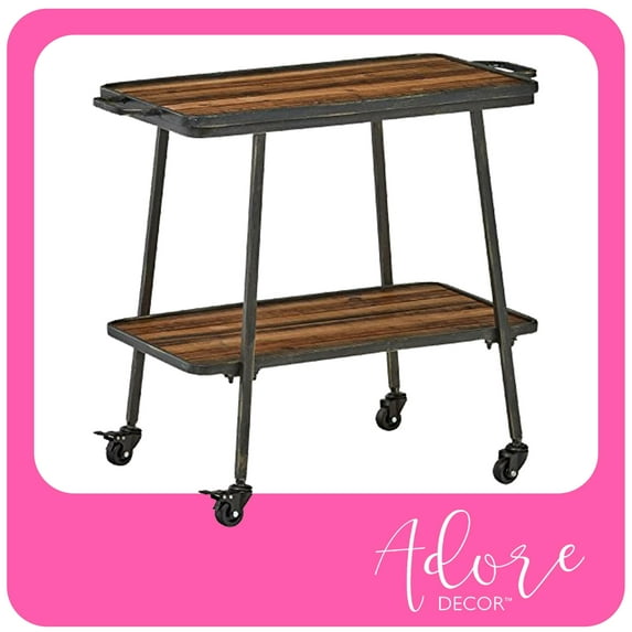 Adore Decor Felix 2 Tier Wooden Kitchen Bar Cart Black