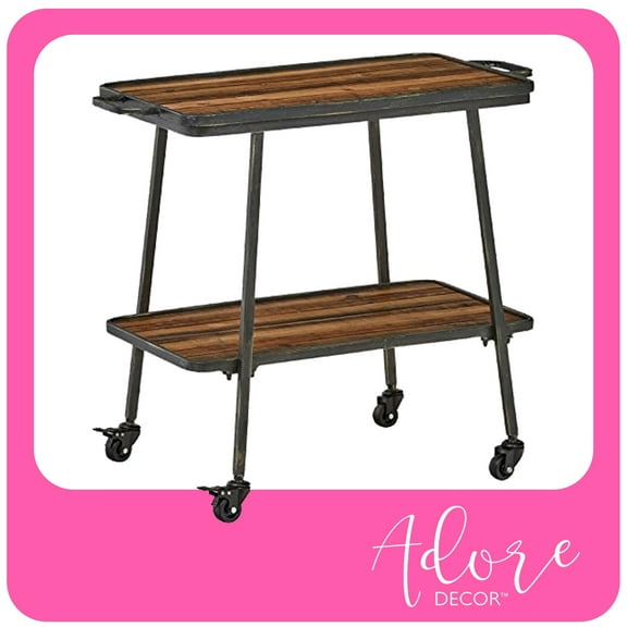 Adore Decor Felix 2 Tier Wooden Kitchen Bar Cart Black