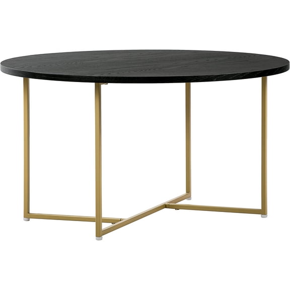 Adore Decor Ines Round Coffee Table with Metal Legs, Noir Black