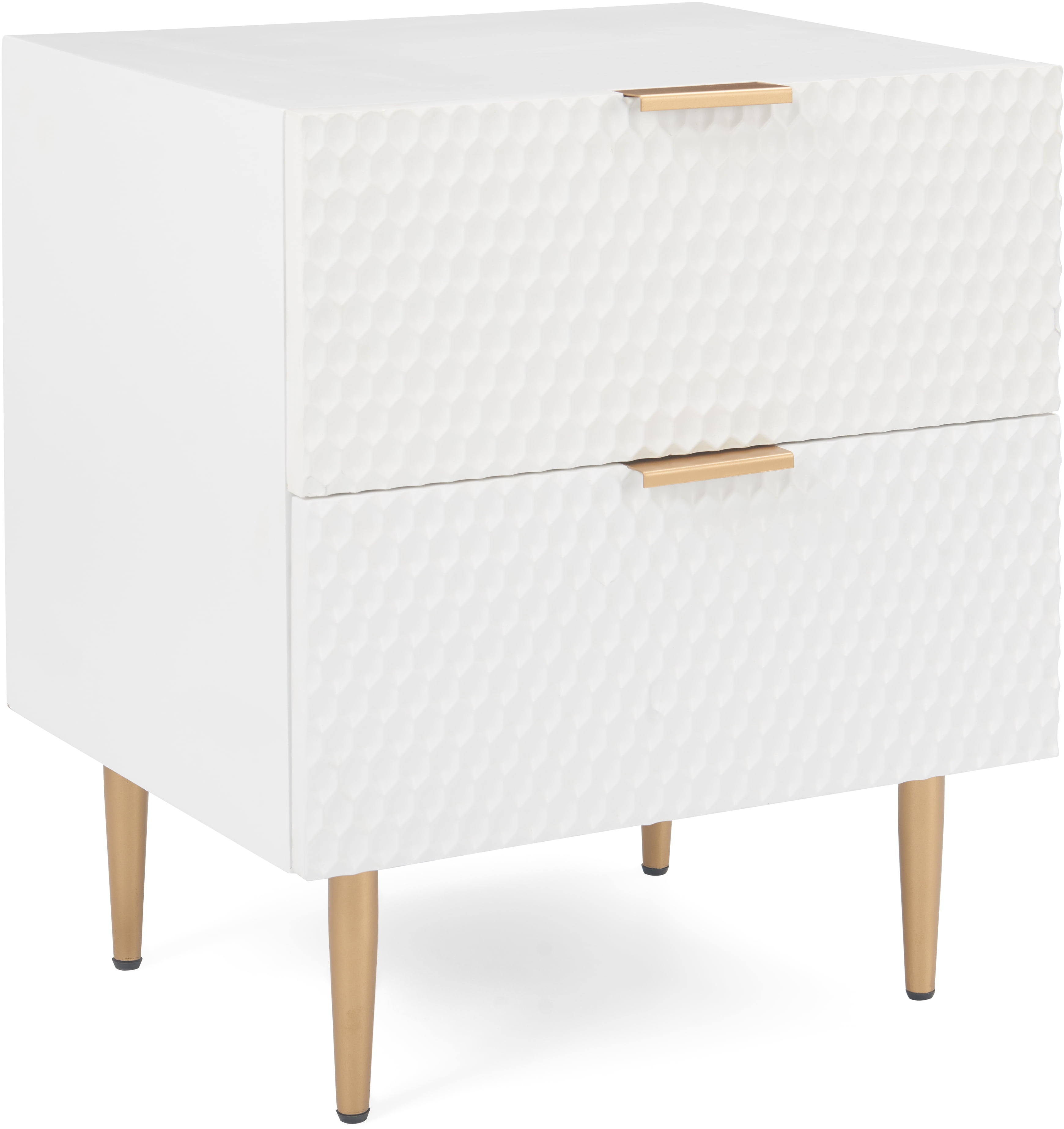 White and Gold Honeycomb 2-Drawer Side Table