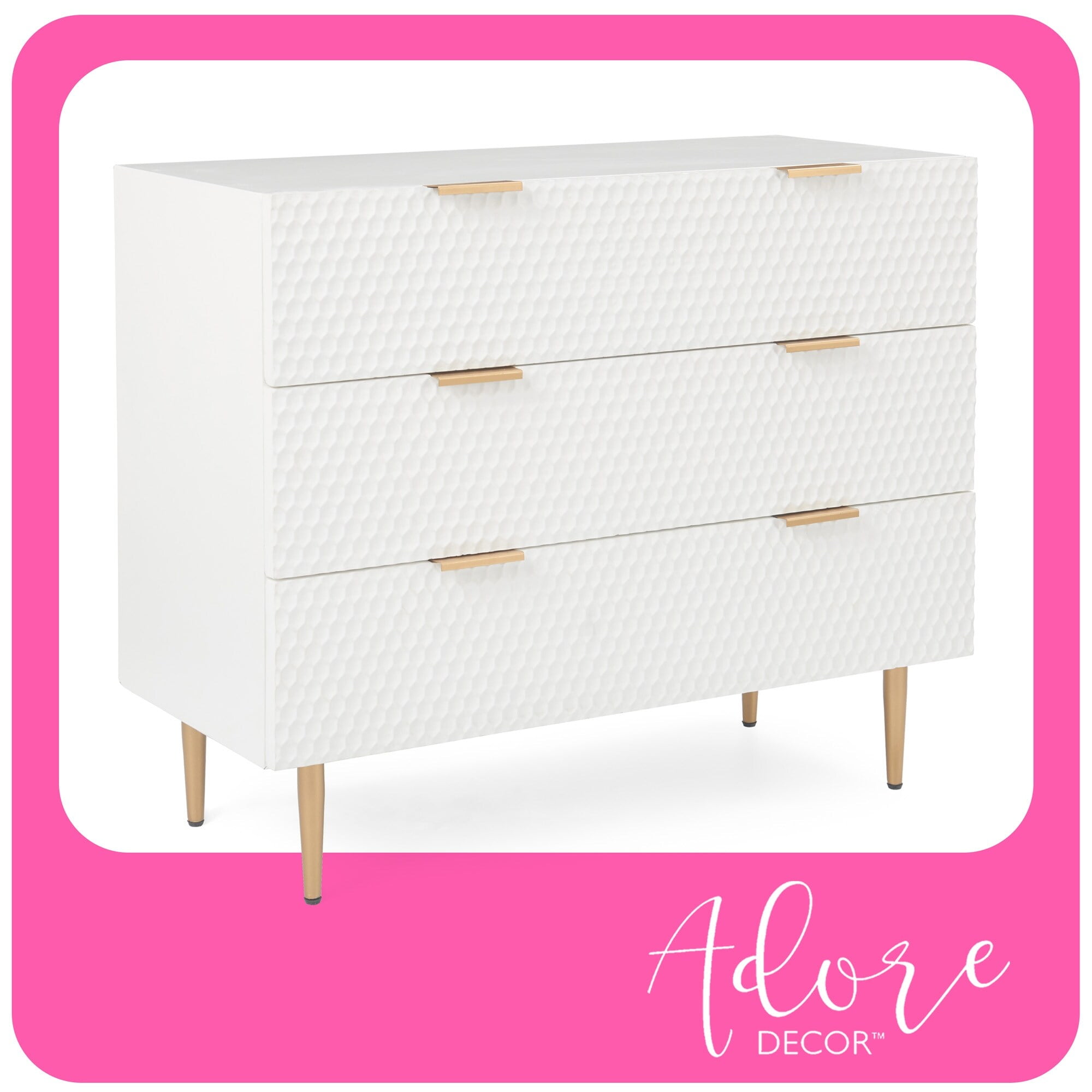 Adore Decor Jolie 3 Drawer Standard Dresser White - Walmart.com