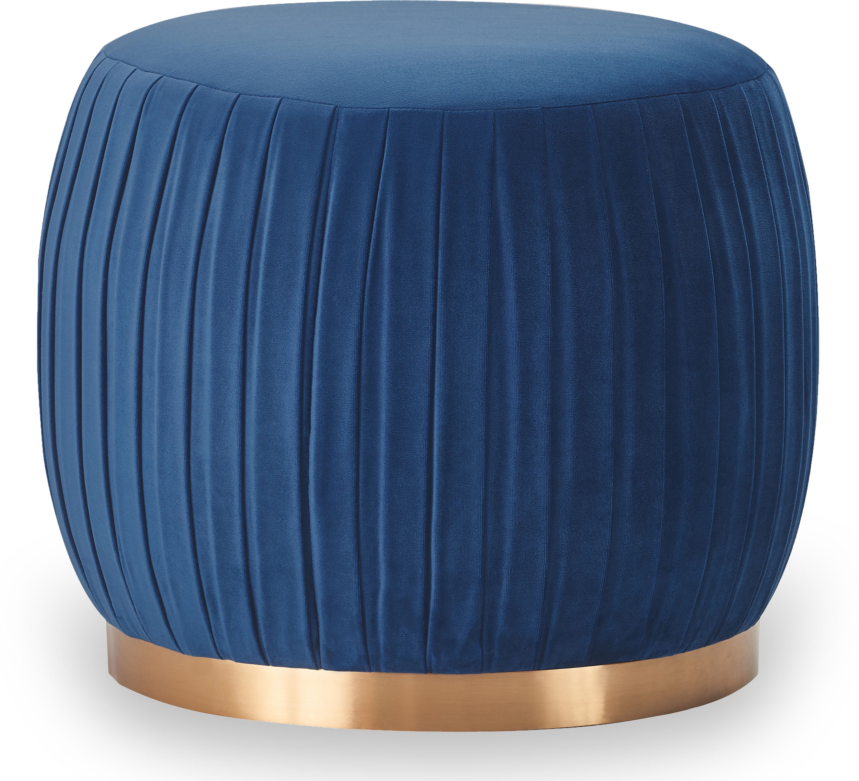 Navy Blue Velvet Tufted Round Ottoman with Gold Base