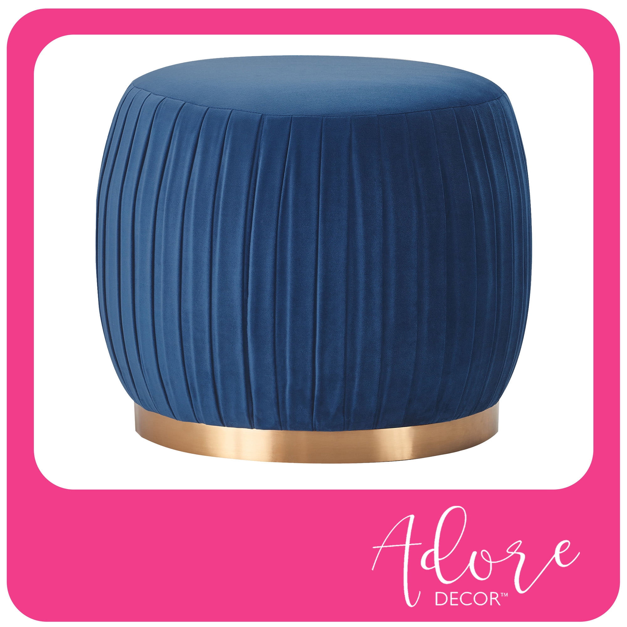 Adore Decor Jolie Modern Pleated Velvet Ottoman in Blue
