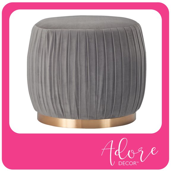Adore Decor Jolie Modern Pleated Velvet Ottoman in Gray