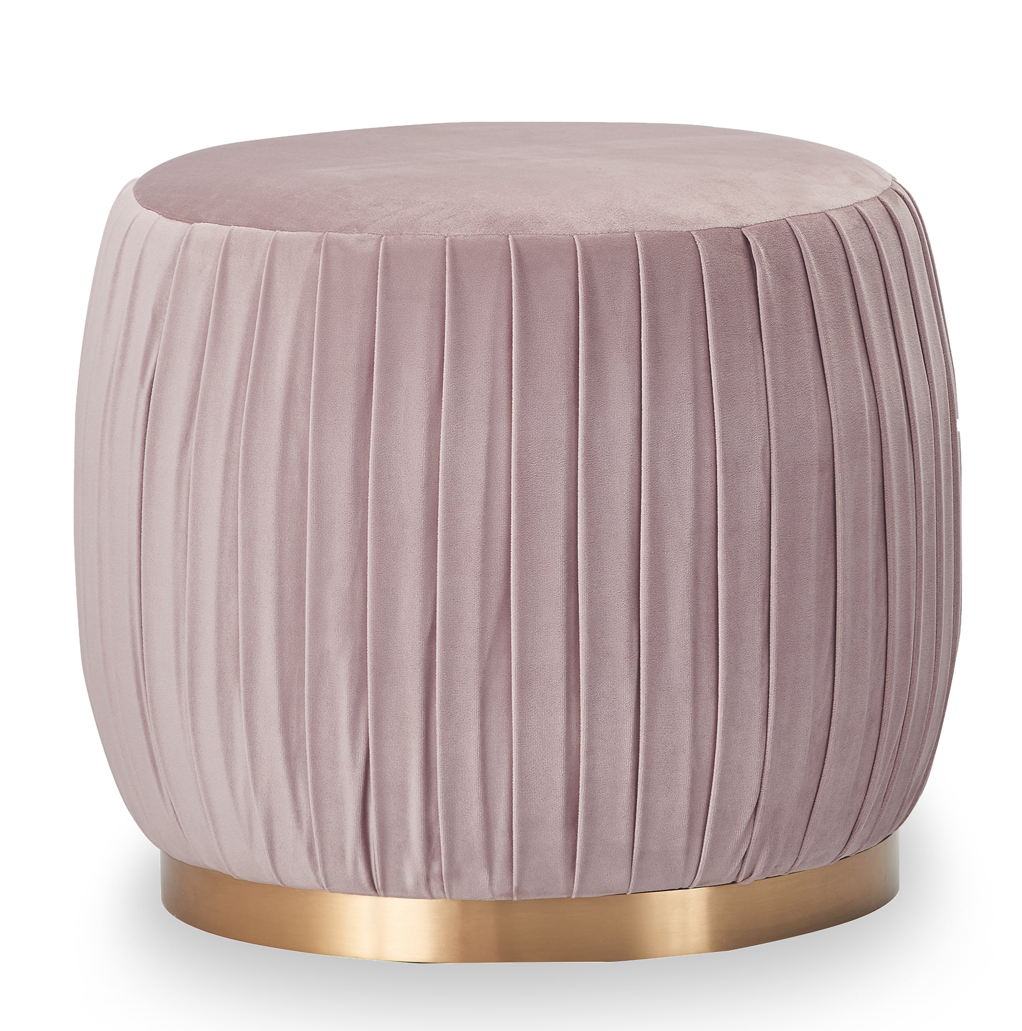 Blush Pink Velvet Tufted Round Ottoman with Gold Base
