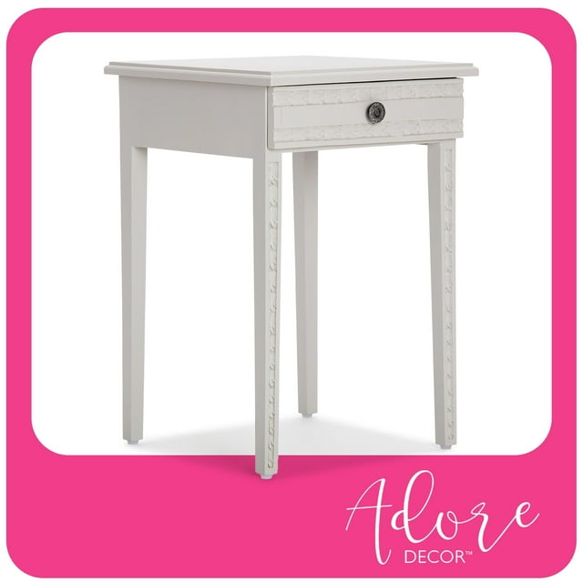 Adore Decor Jules End Table Nightstand with Drawer Light Gray