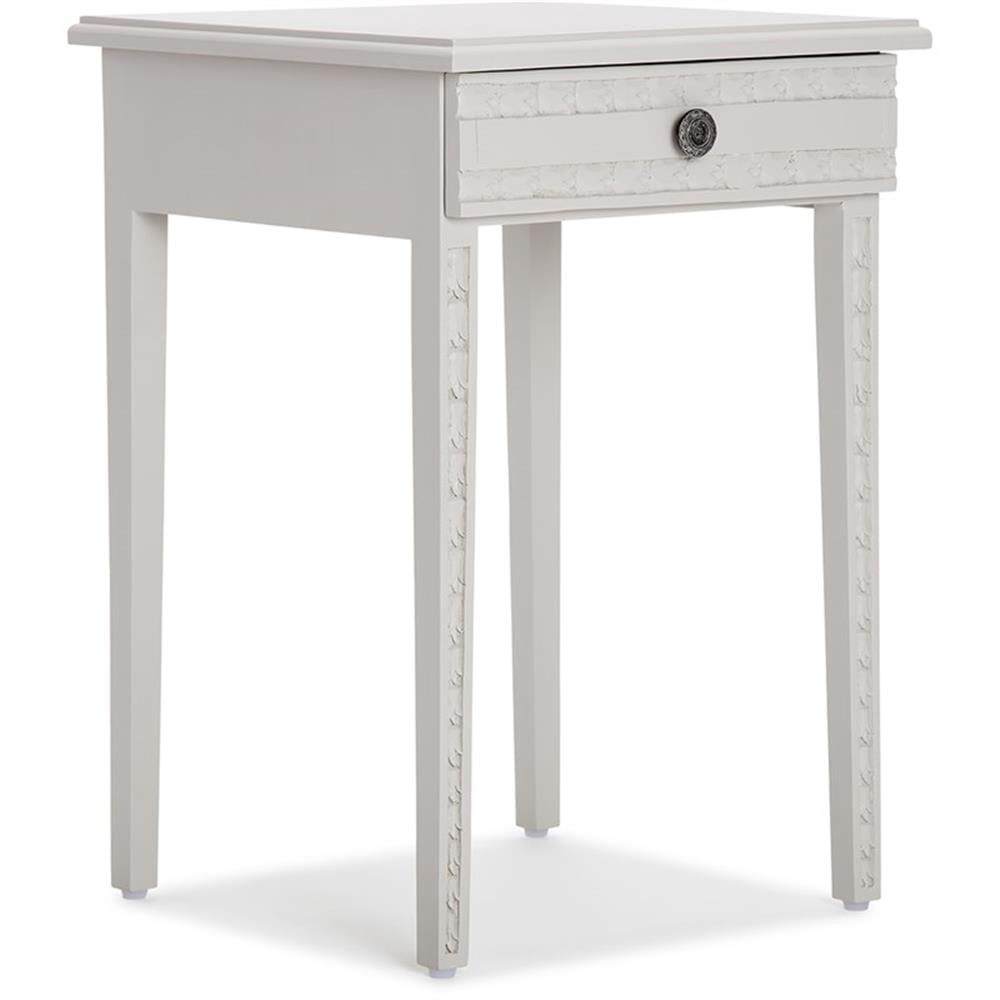 Light Gray Mango Wood End Table with Drawer and Iron Frame