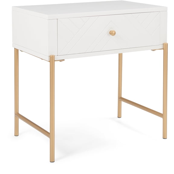 Adore Decor Jupiter Wood 1-Drawer Geometric Textured End Table in White/Gold