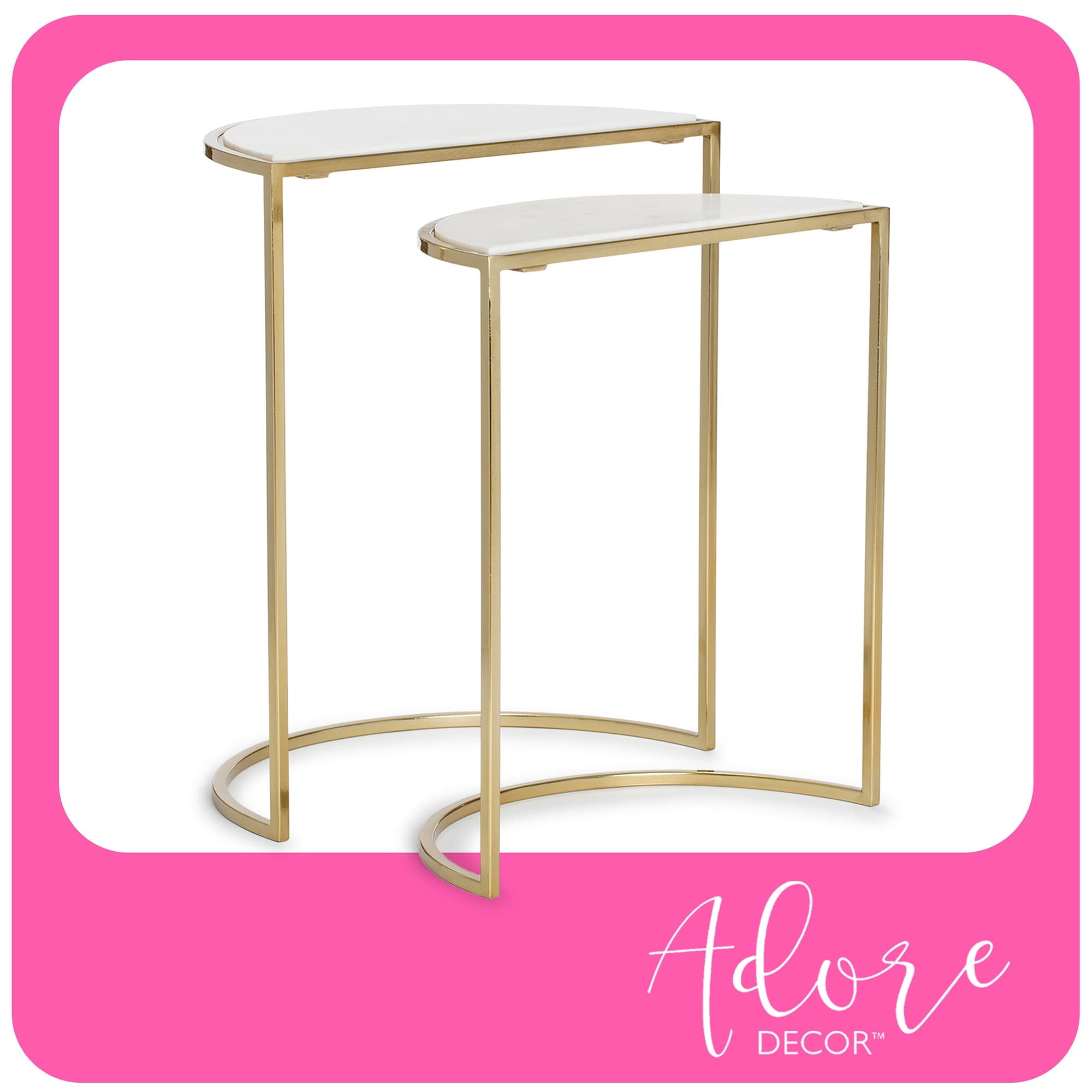 Kingston White Marble and Gold Metal Nesting Side Tables Set of 2