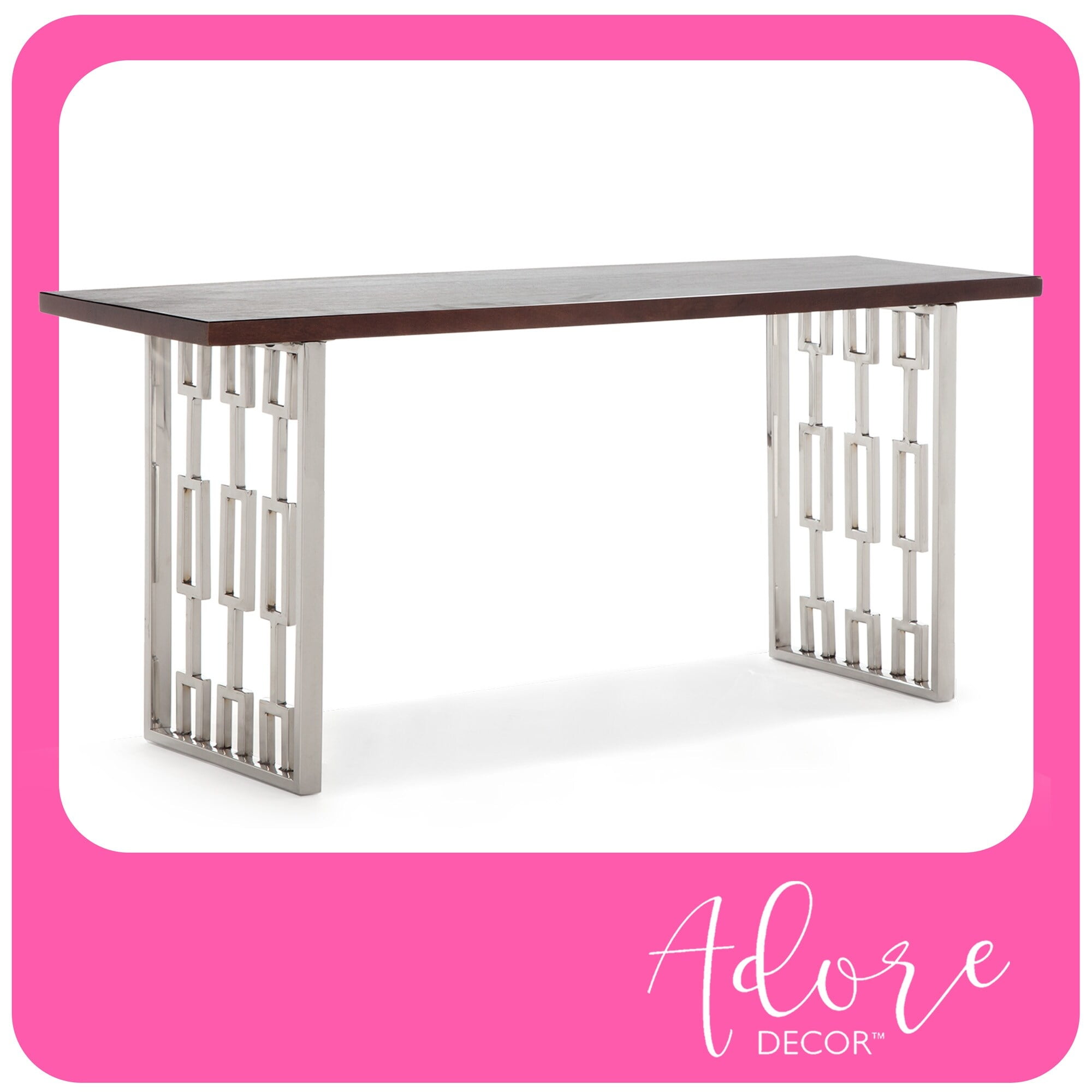 Adore Decor Lennox Contemporary Wood and Silver Metal Bench Dark Walnut ...