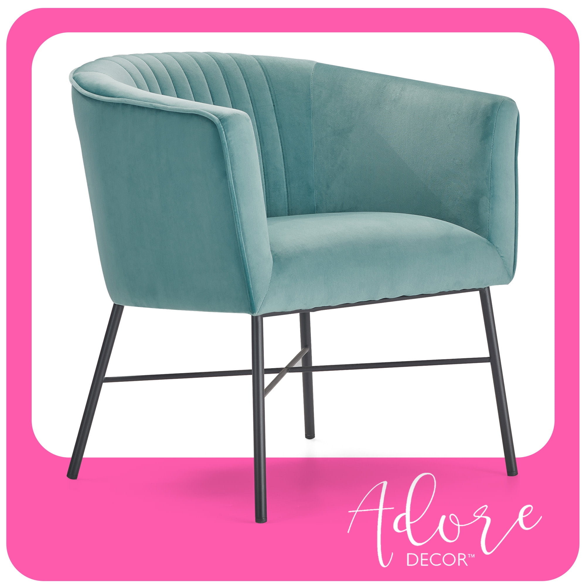 Teal Velvet Barrel Accent Chair with Sleek Metal Legs
