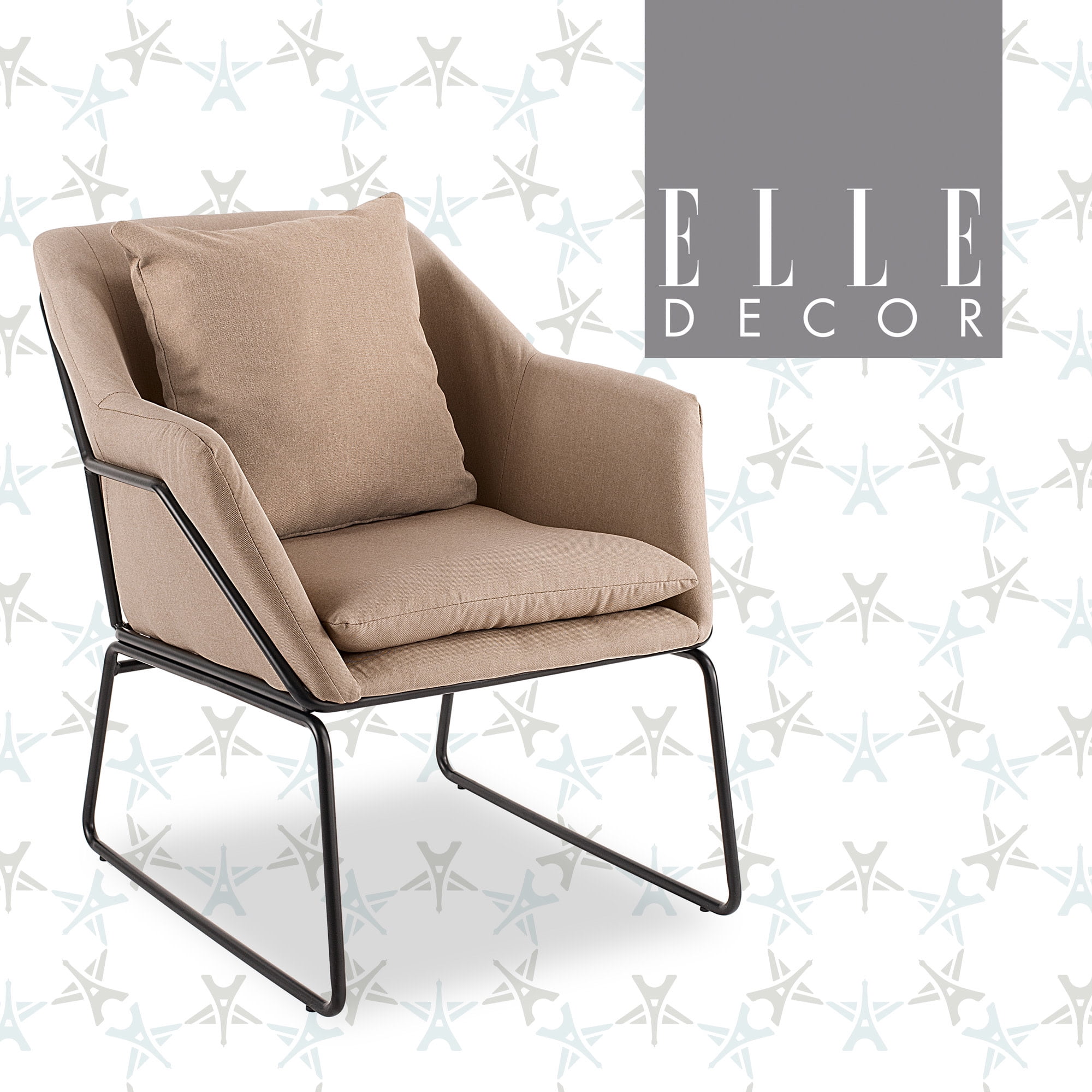 Taupe Geometric Metal Frame Accent Chair with Plush Cushion