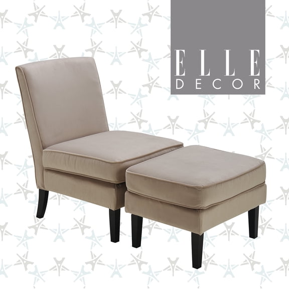 Adore Decor Olivia Modern Upholstered Armless Accent Chair and Ottoman Set, Taupe Beige
