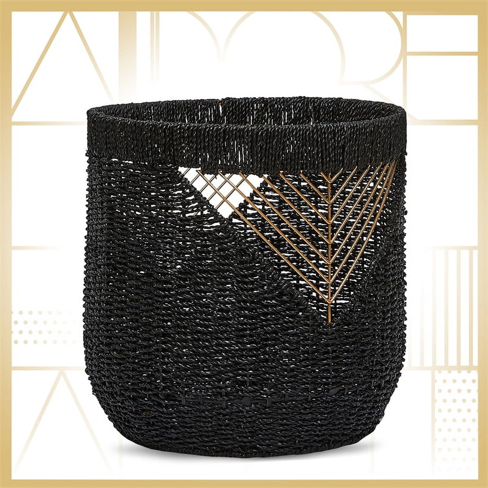 Black and Gold Round Seagrass Storage Basket