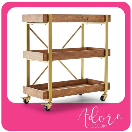 Adore Decor Riley Wooden Kitchen Bar Cart Gold