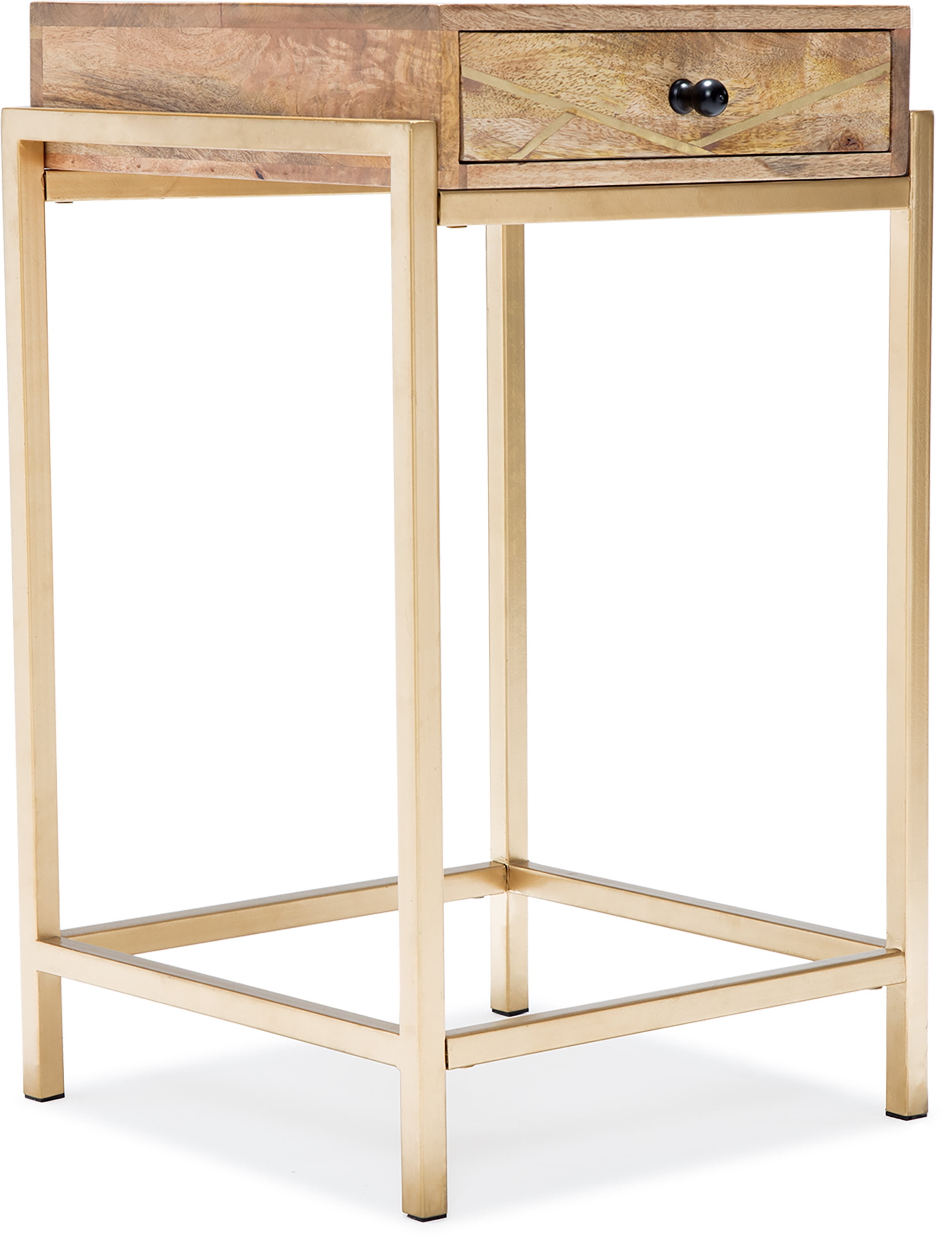 Sidney Beige Mango Wood and Gold Metal Storage Side Table