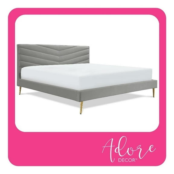 Adore Decor Sidney Upholstered Platform Bed King Size Gray