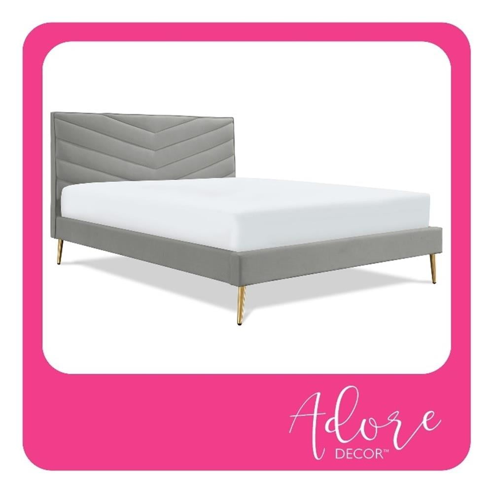 Gray Velvet Queen Upholstered Platform Bed with Tufted Headboard