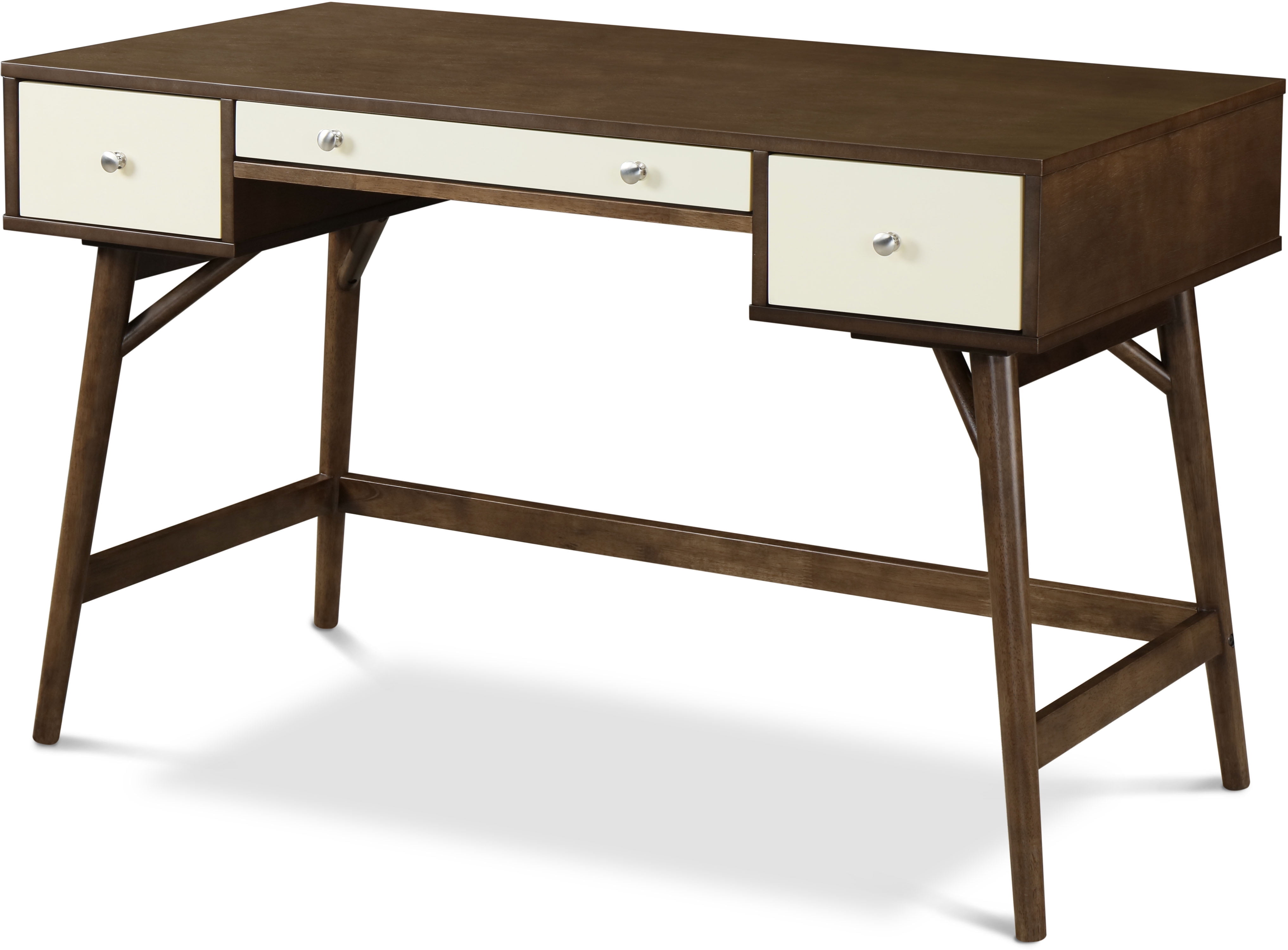 Medium Brown and White Rubberwood Writing Desk with Drawers