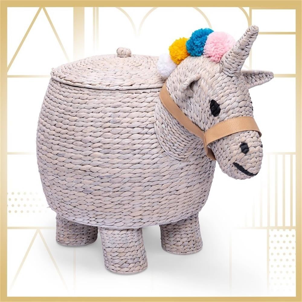 Light Gray Water Hyacinth Unicorn Kids Laundry Hamper