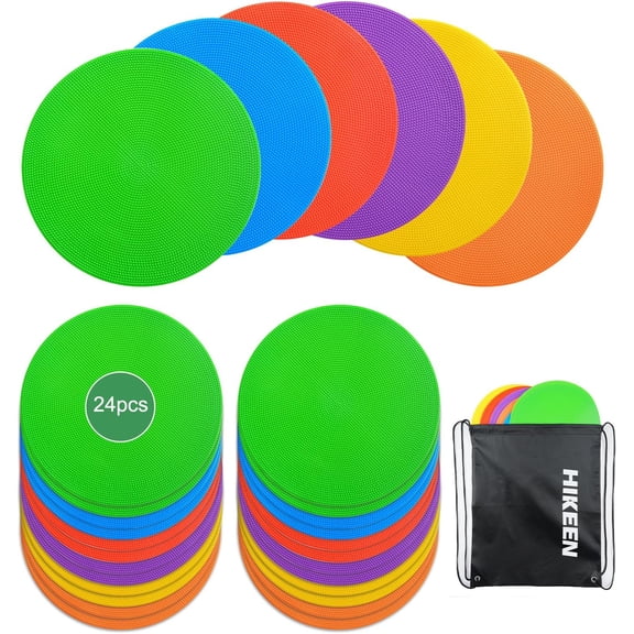 Adoreal 24 Pcs Agility Poly Spot Markers for Football 9Inch Rubber Non-Slip Spot Marker Multiple Color for Games, Dance, and Sport Activities