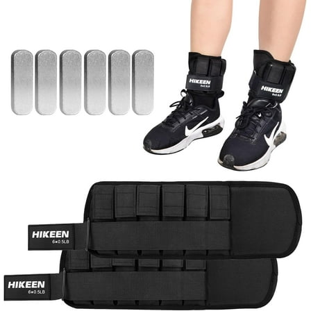 Adoreal Ankle Weights for Women Men 1 pair Adjustable Ankle Weights 1 2 3 LBS Metal Block with Separate Pockets Leg and Hand Weights For Walking Running Exercises(Black)