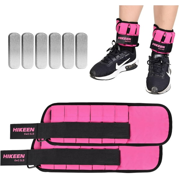 Adoreal Ankle Weights for Women Men 1 pair Adjustable Ankle Weights 1 2 3 LBS Metal Block with Separate Pockets Leg and Hand Weights For Walking Running Exercises(Pink)