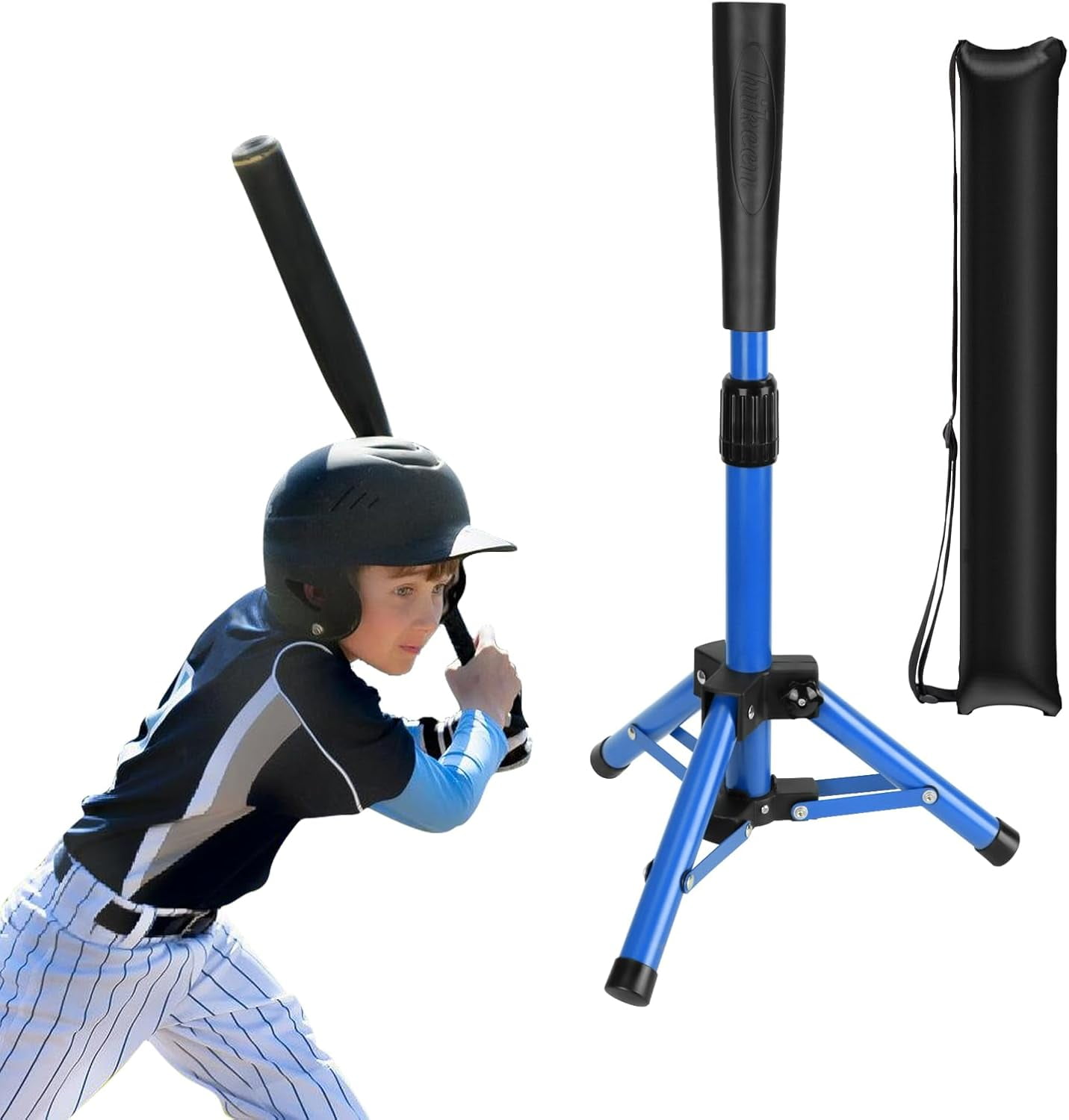 Adoreal Baseball Tee for Kids, Baseball Tee Baseball Batting Tee for Kids Softball & Baseball Practice Tee Easy Adjustable Height Portable Hitting Tee with Carry Bag(Blue)