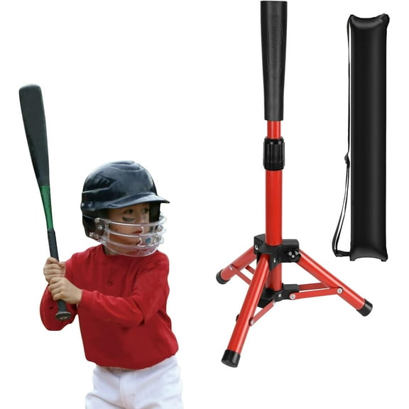 Adoreal Baseball Tee for Kids, Baseball Tee Baseball Batting Tee for Kids Softball & Baseball Practice Tee Easy Adjustable Height Portable Hitting Tee with Carry Bag(Red)