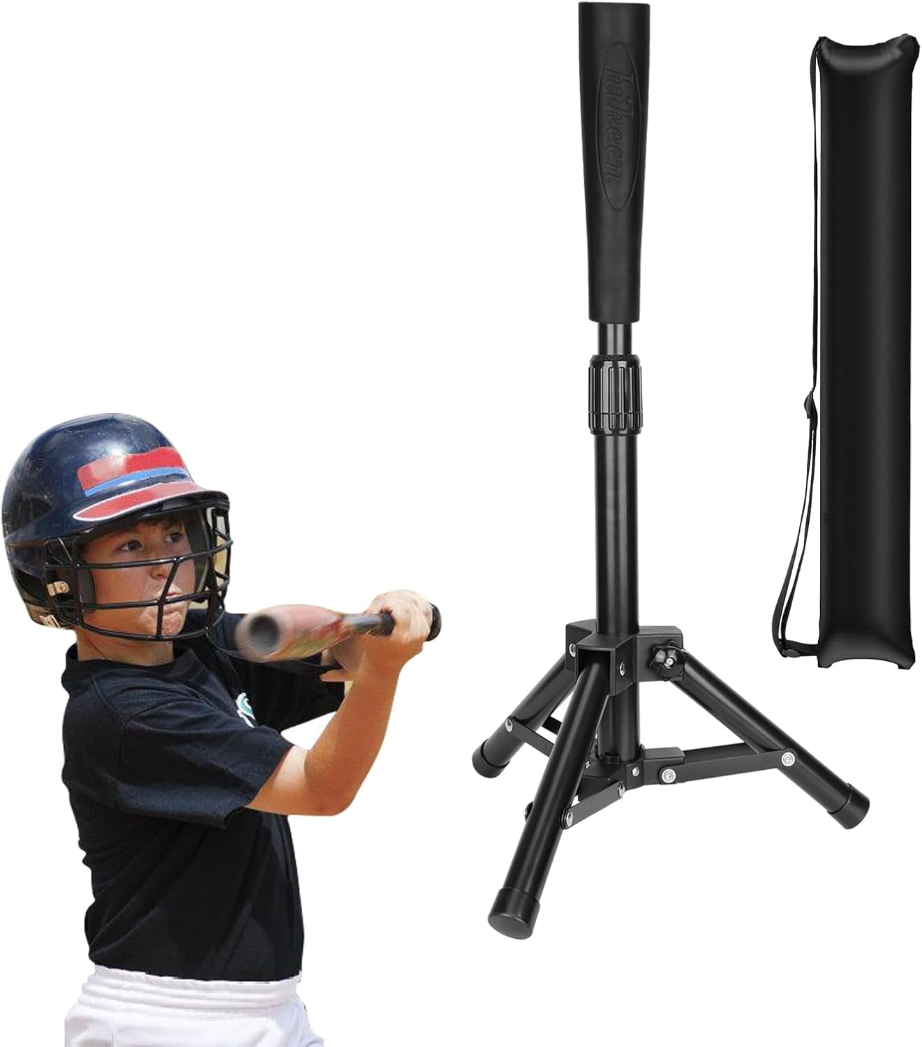 Adoreal Baseball Tee for Kids, Baseball Tee Baseball Batting Tee for Kids Softball & Baseball Practice Tee Easy Adjustable Height Portable Hitting Tee with Carry Bag(Black)