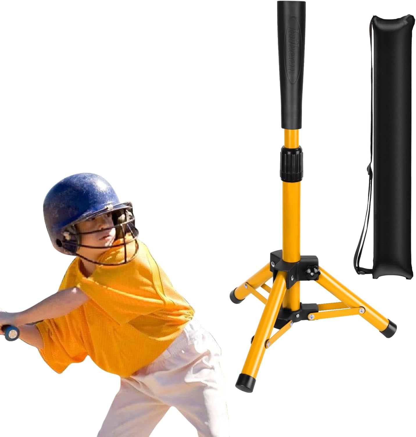 Adoreal Baseball Tee for Kids, Baseball Tee Baseball Batting Tee for Kids Softball & Baseball Practice Tee Easy Adjustable Height Portable Hitting Tee with Carry Bag（Yellow）