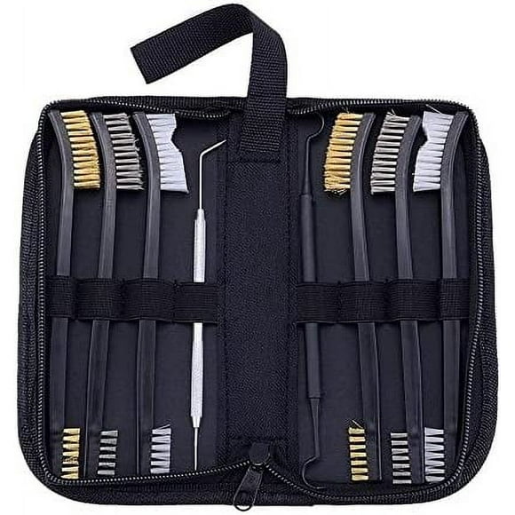 Adoreal Gun Cleaning Brush & Hook Kit in Zippered Organizer Carry Case (8 Pieces) - Double End Brass Steel Nylon Bristle Brushes & Metal Polymer Hooks