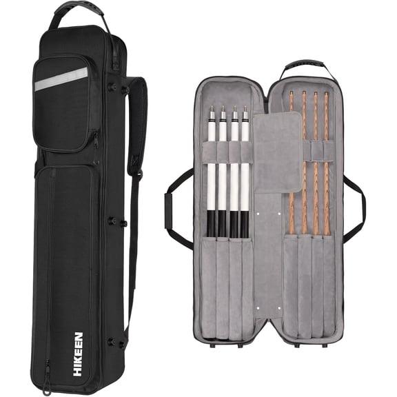 Adoreal Premium Hard Pool Cue Case,4 X 4 Pool Stick Case with Soft Velvet Lining Holds 4 Butts and 4 Shafts with Multi-Front Pocket for Billiard Accessories - Adjustable Shoulder Straps