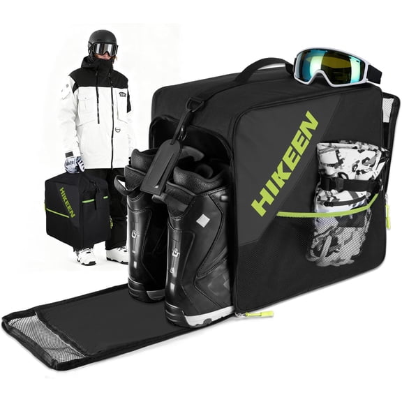 Adoreal Ski Boot Bag, 40L Breathable Padded Snowboard Boot Bag with Helmet Compartment,Durable Travel Handbag for Helmet, Goggles,Gloves & Accessories