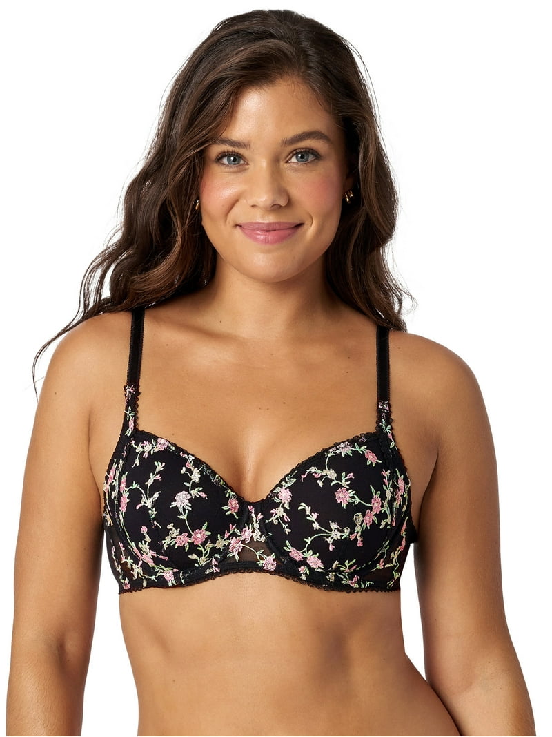 Adored by Adore Me Floral Embroidery Mesh Padded T-Shirt Bra, 34B