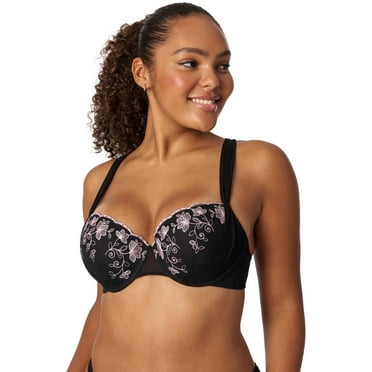 Adored by Adore Me Floral Embroidery and Mesh Sadie Push Up Bra, Sizes 34B-40DD