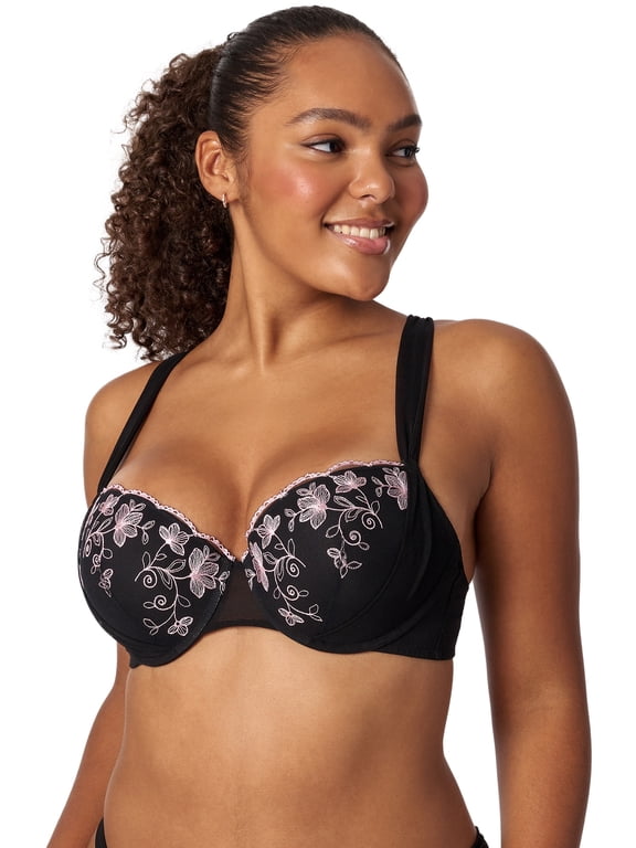 Floral Embroidery and Mesh Sadie Push Up Bra, Sizes 34B-40DD